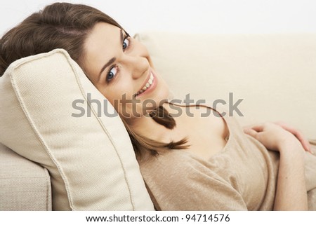close up young lady portrait. indoor relax at home. beautiful woman