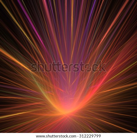 Abstract black background with rainbow - rose, orange, yellow, magenta, red flower or lotus with explosion rays texture, fractal