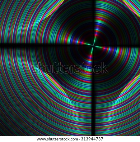 Abstract black fractal background with rainbow or blue disk and cross texture