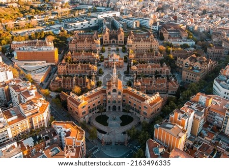 Barcelona skyline and Hospital of the Holy Cross and Saint Paul (de la Santa Creu i Sant Pau). Catalonia, Spain Photo stock © 