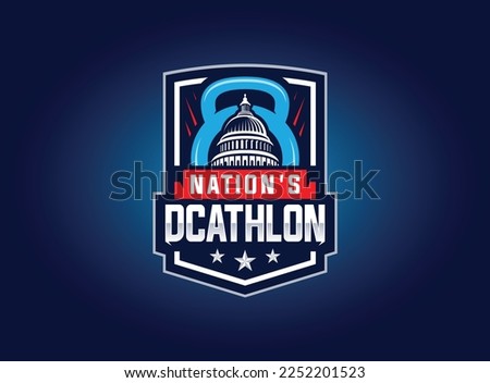 United States Capitol Building with USA nation decathlon logo design. Capitol Hill Washington DC vector design. United States of America Architecture logotype