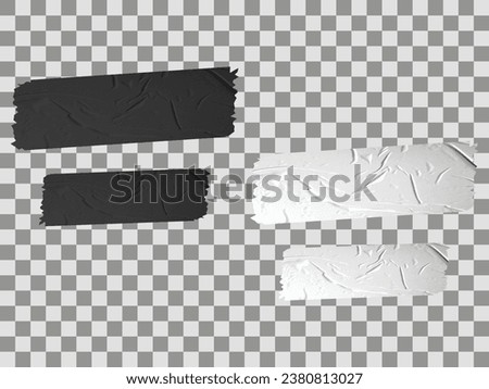 Set masking tape. Torn tape. Vector realistic black adhesive and grey masking tape pieces.