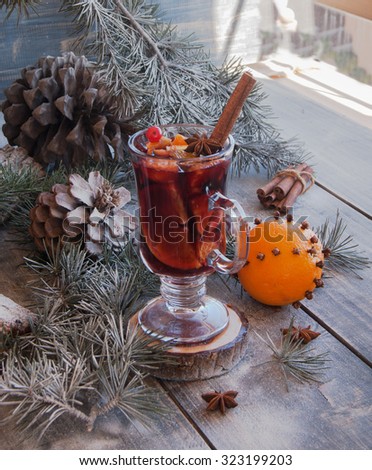 cup of hot mulled wine for Christmas and New Year
