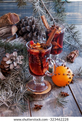 cup of hot mulled wine for Christmas and New Year
