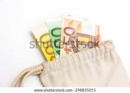 euro money in pouch
