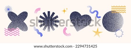 Trendy abstract shapes. Elements with grain texture. Retro aesthetic. Modern 90s - 2000s style. Elements for poster design, stickers. vector illustration.