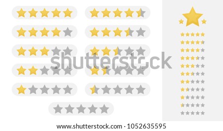 Five stars rating. Set, collection of star rating badges, labels for web and print.