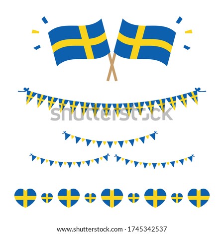 Set, collection of flags, borders and garlands for Flag Day in Sweden and for other national holidays.