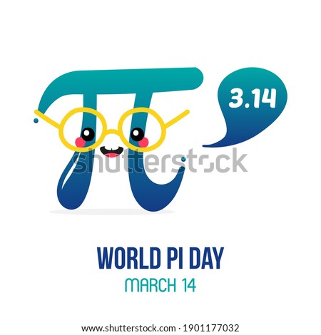 World Pi Day vector card, illustration with cute cartoon style pi letter character with speech bubble.