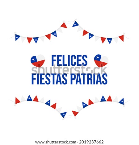 Felices Fiestas Patrias, spanish text for «Happy Independence Day» vector greeting card for national holiday of Chile. September 18.