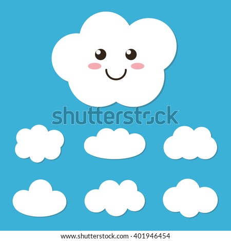 Flat Design Cartoon Cute Cloud Character And Cloud Set, Collection On ...