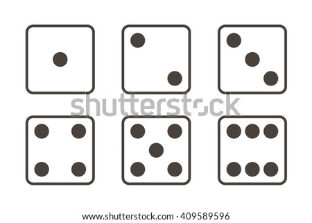 Outlined black and white dice icons. Six dice vector illustration. Dice icons.
