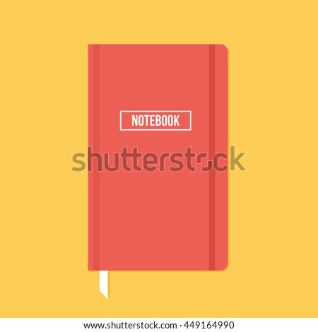 Red notebook with elastic band vector flat design illustration.