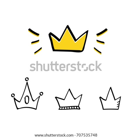 Set, collection of doodle crowns isolated on white background.