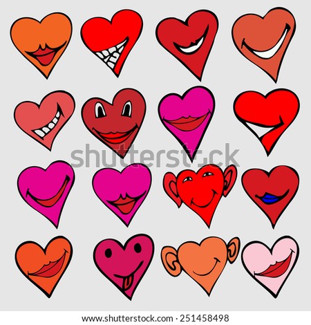 Collection of different heart symbols doodle, Different emotions