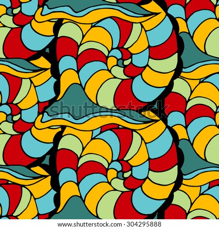 Seamless abstract hand-drawn ornament pattern with colorful snails. Seamless pattern can be used for wallpaper, pattern fills, web page background, surface textures.