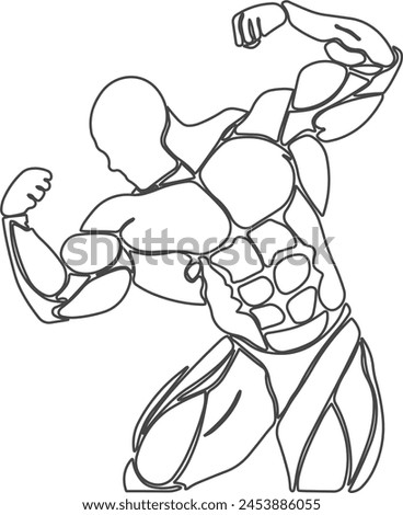 A line art illustration of a body building man