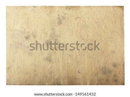 old paper isolated on white background with clipping path