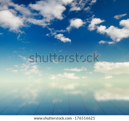 blue sky and mirror floor, cloudy background