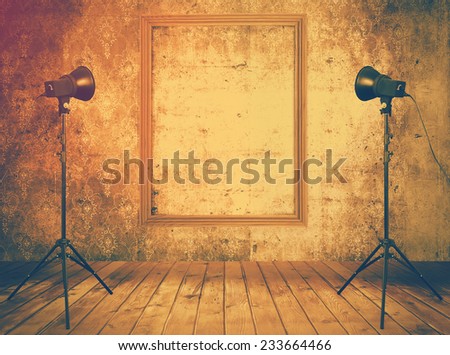 vintage studio room, background with retro photo frame, retro filtered, instagram style