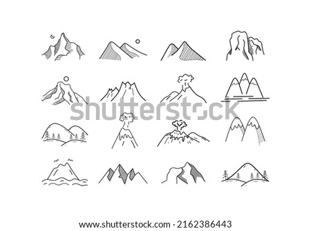 Set of minimalist mountain icon line art illustration template design