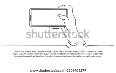 
Continuous line design taking pictures with mobile phone. Decorative elements drawn on a white background.