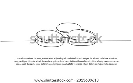 Macaron cookie one continuous line design. Restaurant food menu design concept. Decorative elements drawn on a white background.