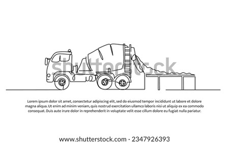 Cement mixer truck one continuous line design. Construction transport symbol vector. Decorative elements drawn on a white background.