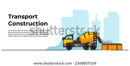 Cement mixer truck vector illustration. Modern flat in continuous line style.