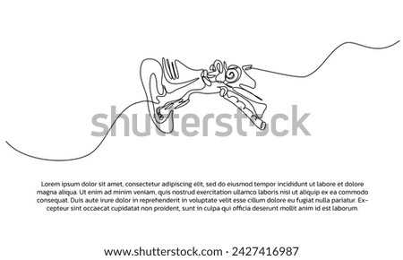 One line human ear sketch poster drawing with frame. Abstract minimal continuous line wall decor.