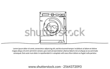 Continuous one line design of laundry washing machine. Minimalist style vector illustration on white background.