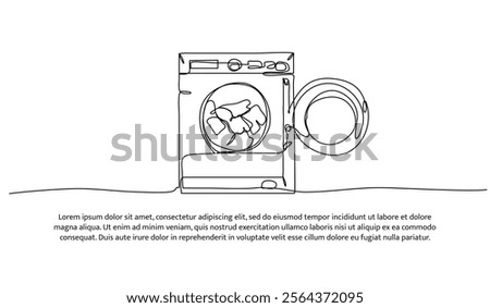 Continuous one line design of laundry washing machine. Minimalist style vector illustration on white background.