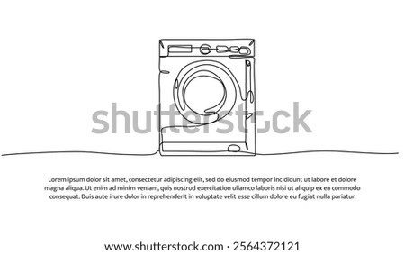 Continuous one line design of laundry washing machine. Minimalist style vector illustration on white background.