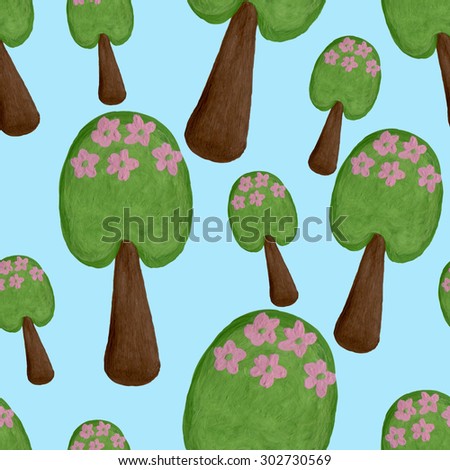 Seamless pattern drawing tree (not vector! not trace!)