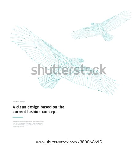 Low Poly Eagles Stylized Linear Wire Construction Abstract Polygonal Bird Geometric Illustration With Sample Vector American Set