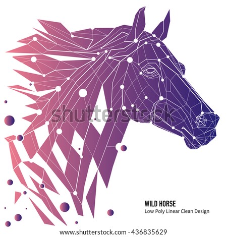 Vector Horse With Butterflies Polygon Outline Illustration Of A Head Geometrical Triangles Low Poly Wire Construction Concept