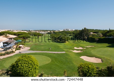Golf field in Algarve with putting green and sand traps