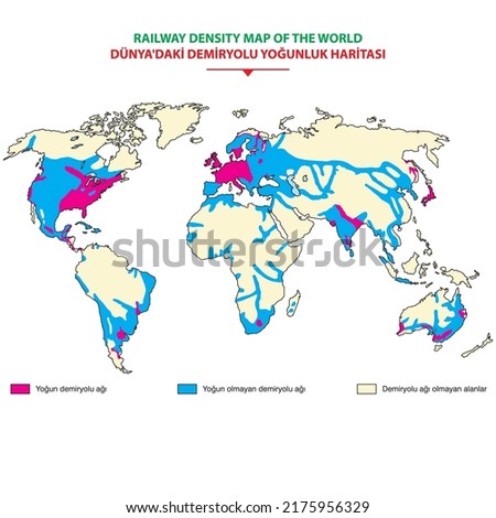 rail density map around the world. Vector