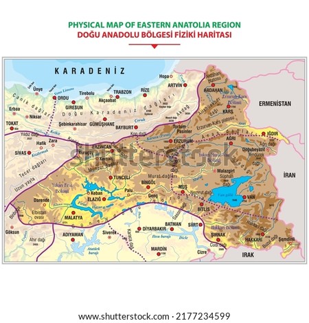 Detailed physical map of the Eastern Anatolia region. vector illustration ストックフォト © 