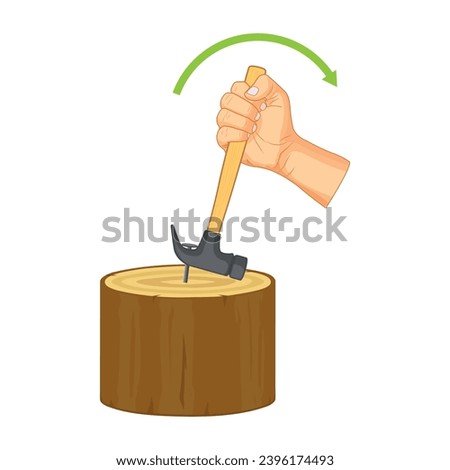 Lever. Sample Hammer. Leverage illustration consisting of load, effort resistance fulcrum distance arm parts. Simple machines. Example With direction arrows of power and load. Physics lesson vector