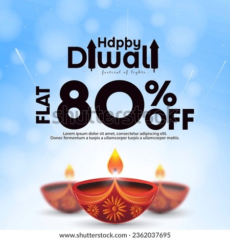 80% offer sale ad banner design template with diya for happy diwali festival. Vector illustration.