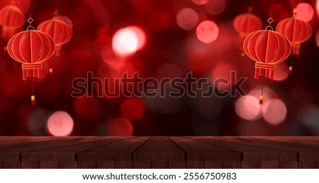 Image, Stock Photo Traditional Chinese lanterns decorating the streets during the Mid-Autumn Festival or Moon Cake Festival