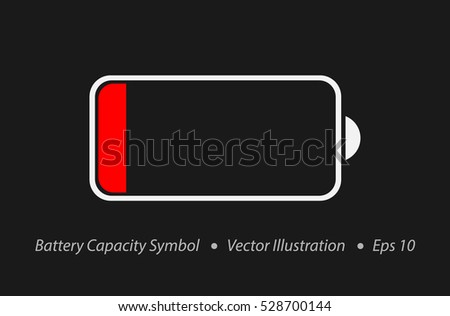 Dead Battery. Red Battery Capacity Sign Isolated On Black Background. Vector Illustration