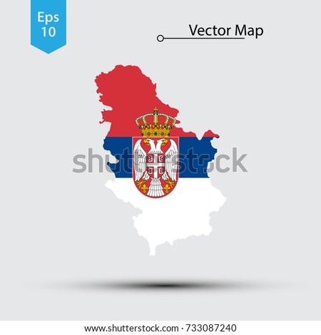 Simple Map Of Serbia With Flag Isolated On White Background. Vector Illustration