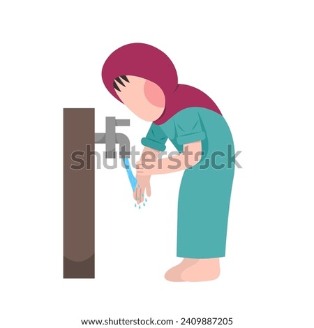 Muslim Girl Doing Ablution Step