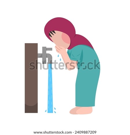 Muslim Girl Doing Ablution Step