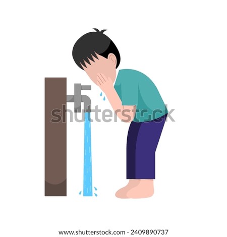 Muslim Boy Doing Ablution Step