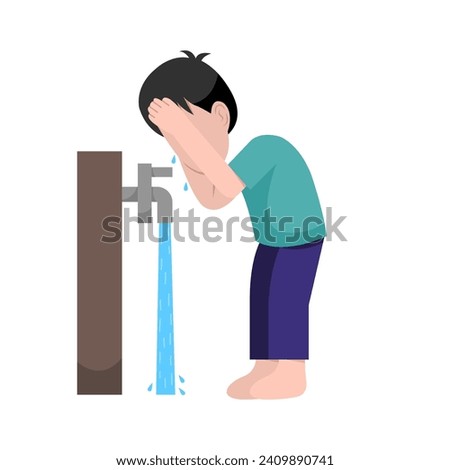 Muslim Boy Doing Ablution Step