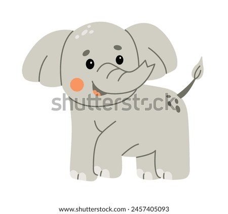 Cute elephant calf illustration image. Use it for happy birthday invitation cards, children's book covers, banner.