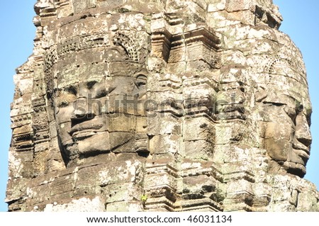 Smiling faces in the Temple of Bayon,Bayon is most famous place, built in the 13th century as the centre of Angkor Thom.